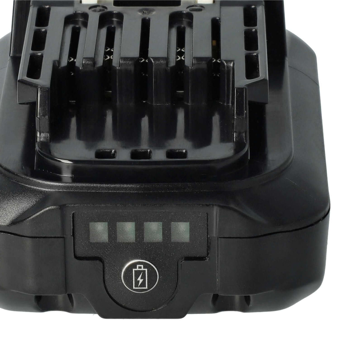 Een close-up van een zwarte Makita 10.8V Li-Ion accu, compatibel met CXT 10.8V en 12V Max machines en ter vervanging van BL1013, BL1021B, BL1040B, BL1050B, 197402-0 en 197394-9 accumodellen.