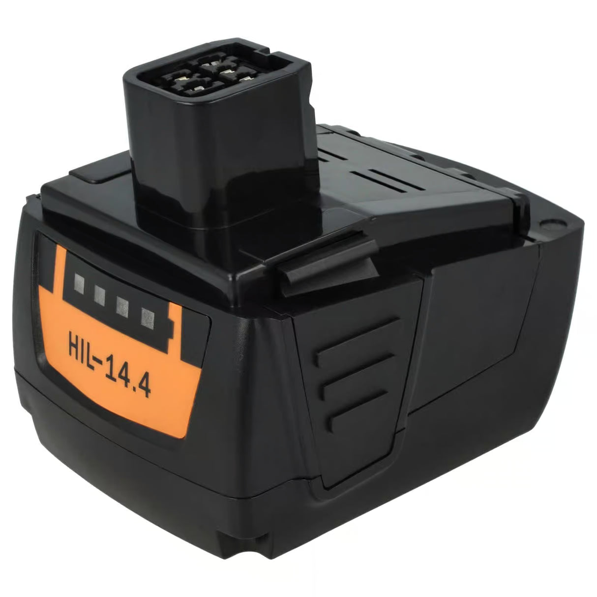 De Hilti 14,4V Li-Ion accu (vervangt B144/4.0, B144/3.3, B144/2.6, 2058264, 2058263) is een oplaadbare zwart/oranje accu met indicatielampjes en een topconnector, die een 4,0Ah upgrade biedt voor een langere looptijd.