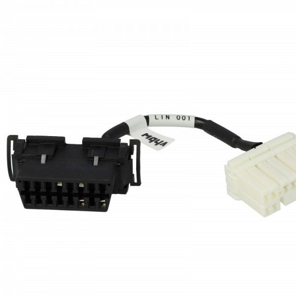 De Adapter OBD2 op 12Pin voor Tesla Model S (2012-09/2015) - Oudere Modellen Diagnose heeft een zwart-witte meerpins aansluitkabel met een zwarte stekker aan de ene kant en een witte stekker aan de andere kant, afgebeeld tegen een effen witte achtergrond.
