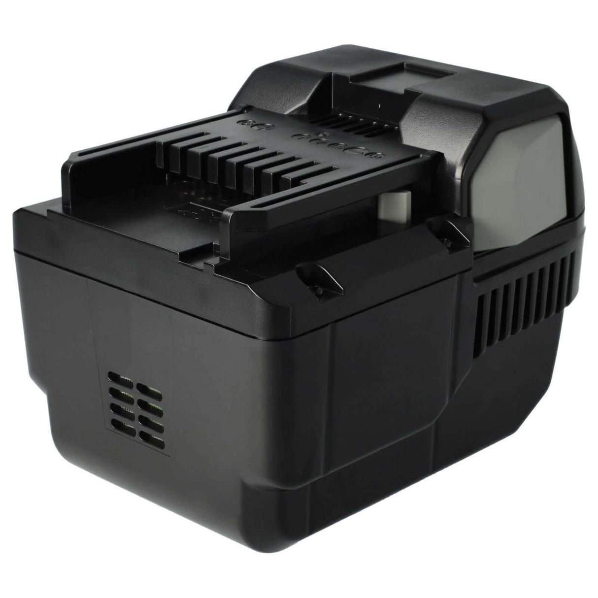 Een Hitachi 25,2V Li-Ion accu - vervangt BSL2530, BSL2540, 328033, 328034, BSL2520, ontworpen voor elektrisch gereedschap met zichtbare ventilatieopeningen en gleuven, is gefotografeerd op een witte achtergrond.