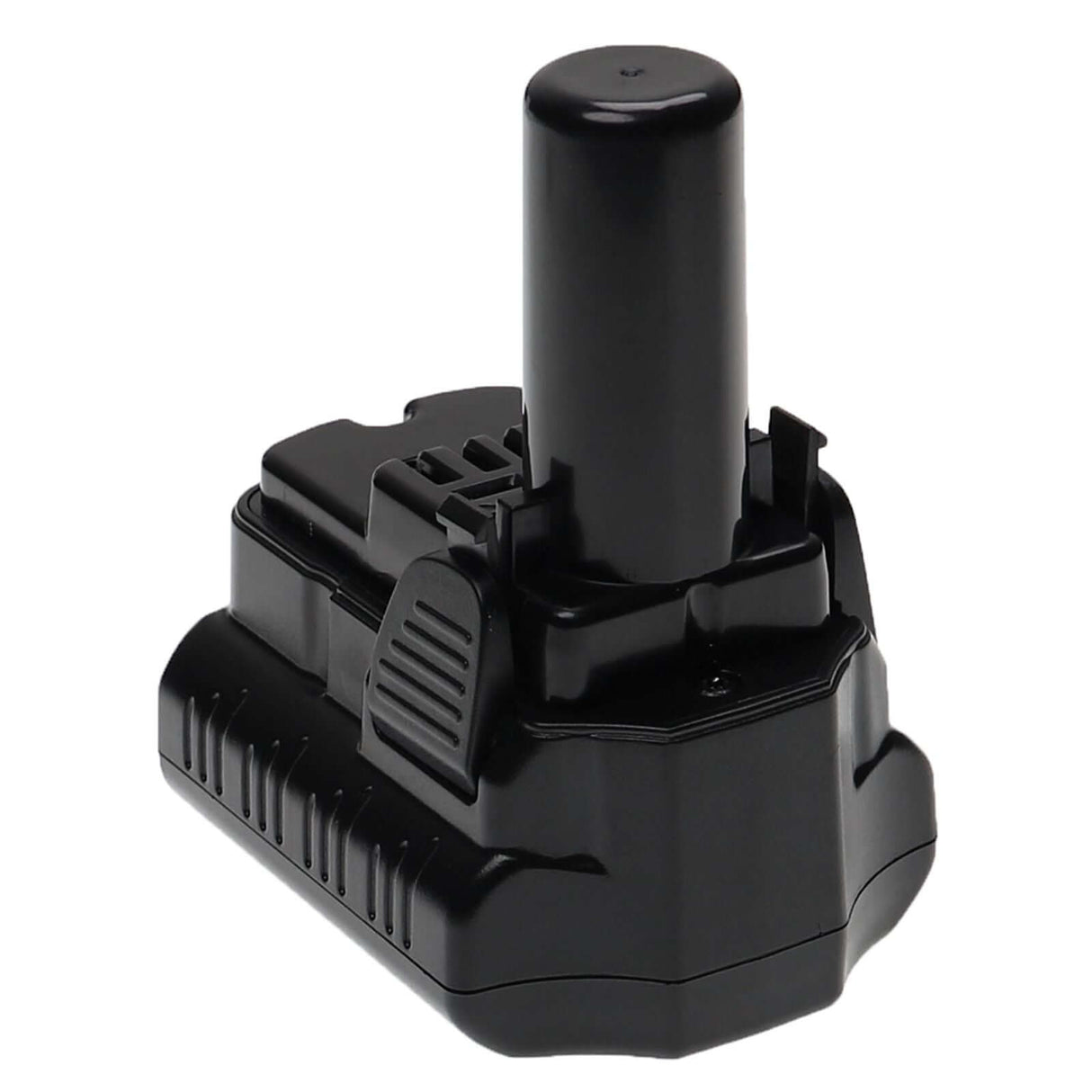 Een zwarte Hitachi / Hikoki 10,8V accu vervanger voor draadloze apparaten, ontworpen ter vervanging van 329369, 329370, 329371, BCL 1015 en BCL 1030. De oplaadbare batterij met geribbelde zijkanten is afgebeeld op een witte achtergrond.