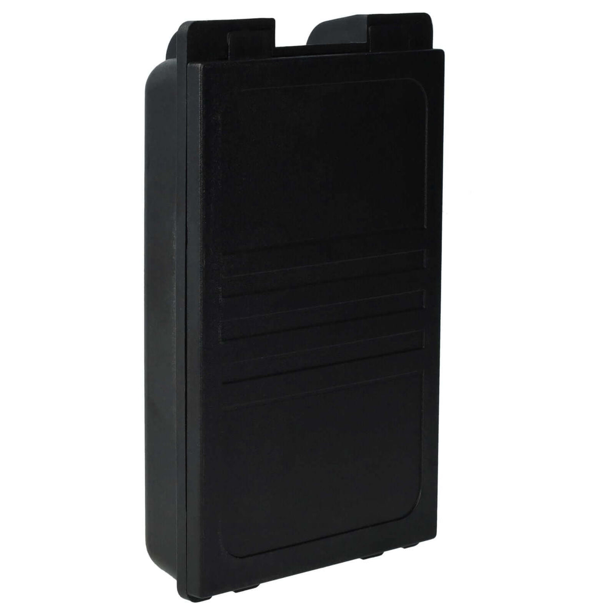 Een zwarte rechthoekige plastic batterij, compatibel met UTX97-zenders, vervangt Autec MH0707L, NC0707L, MH707L en CB71.F; heeft ribbels aan de voorkant en een glad oppervlak.