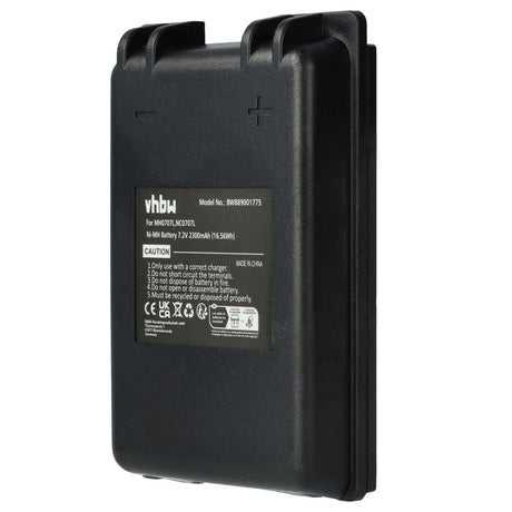 Zwarte NiMH accu, label met model BW88900775, 7,2V 3500mAh, geschikt als vervanging voor Autec MH0707L/NC0707L (o.a. UTX97 zender), merk vhbu; bevat veiligheidsinstructies en waarschuwingssymbolen.