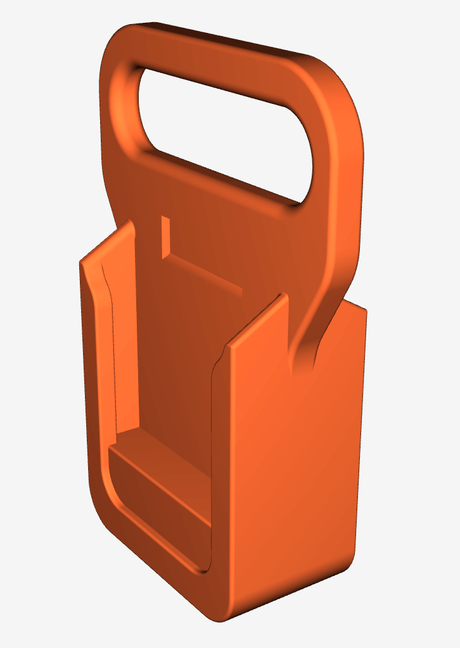3D-afbeelding van de Makita Accuhouder & Transporttas | 3D Geprint | Zwart, met een open voorkant, grote rechthoekige handgreep aan de bovenkant en gladde randen - ontworpen om kleine voorwerpen gemakkelijk te dragen of op te hangen.