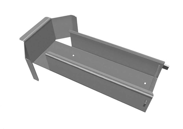 Een metalen beugel met schuine zijden, twee montagegaten en een open rechthoekig midden ontworpen om de Wandhouder voor mobiele autolader PowerBox te ondersteunen of aan te sluiten.