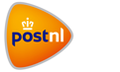 PostNL logo met een afgeronde oranje driehoek met een grijze omlijning, een witte kroon boven het blauwe woord post en oranje nl aan de rechterkant, als symbool voor de Nederlandse postdienst.