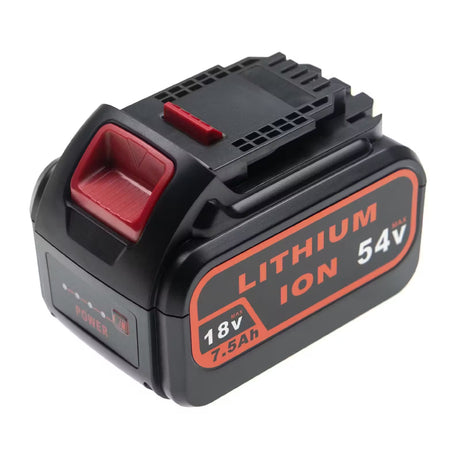 De DeWalt DCB547 XR FLEXVOLT accu is een zwart met rode 54V lithium-ion accu (2,5Ah bij 54V, 7,5Ah bij 18V) met indicatielampjes, compatibel met DeWALT accugereedschap en FLEXVOLT gereedschap.
