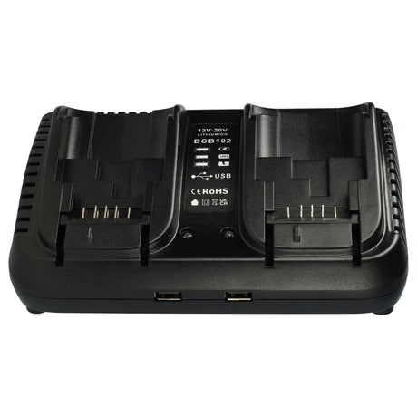 Vervangende lader voor Dewalt DCB102 accu's, laadt 12V-20V Li-Ion accu's efficiënt op, verkrijgbaar bij accu-machine.nl.