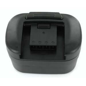 Een zwarte, rechthoekige Senco 14,4V Ni-MH accu (vervangt PPA014, PPA014B) voor DS202, DS205 en DS212. Voorzien van een handvat aan de bovenkant en connectorsleuf, schuin afgebeeld tegen een witte achtergrond.