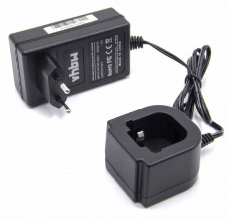 Een zwarte vhbw voedingsadapter en oplaaddock-compatibele vervangende acculader voor Hilti 12V Li-Ion accu's zoals SFB121, SFB126, SFB105, SFB125-perfect voor Hilti SF, SID gereedschap.