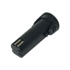 Zwarte cilindrische adapter voor autosigarettenaansteker met metalen uiteinde en zijklemmen, compatibel met Panasonic 3,6V Li-Ion accu (vervangt EY9025, EY9025B, EZ9025, EY9021, EZ9021) en geschikt voor EY7410LA2S apparaten.