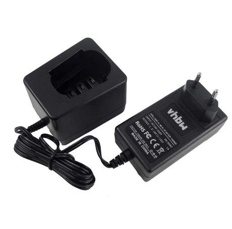 De zwarte vhbw universele vervangende acculader voor Metabo 1.2V-18V Ni-CD & Ni-MH accu's (o.a. 6.31728, 6.31746, ME974) heeft een Europese stekker, docking slot en duidelijk gespecificeerde keurmerken op het oppervlak.