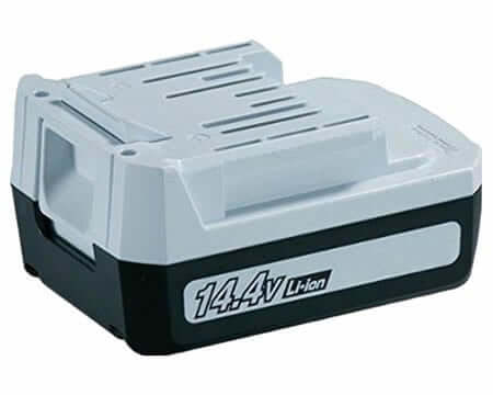 Een witte rechthoekige 14,4V Li-Ion vervangingsaccu (4000mAh/6000mAh), gelabeld "Accu Makita BL1440G," ontworpen voor elektrisch gereedschap; compatibel met BL1440G, BL1460G, BL1430, BL1440 en 195423-6.