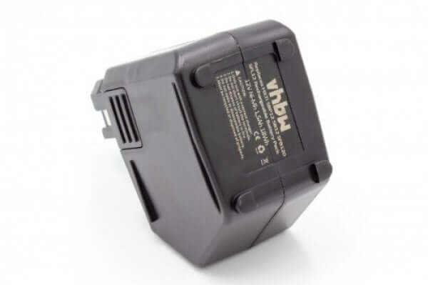 Een zwarte vhbw Hilti 12V Ni-MH vervangende accu compatibel met SBP12, SBP10, SFB105, SFB125 voor SF120-A en SFL12 gereedschap wordt onder een hoek getoond op een witte achtergrond; label toont specificaties en certificeringen.