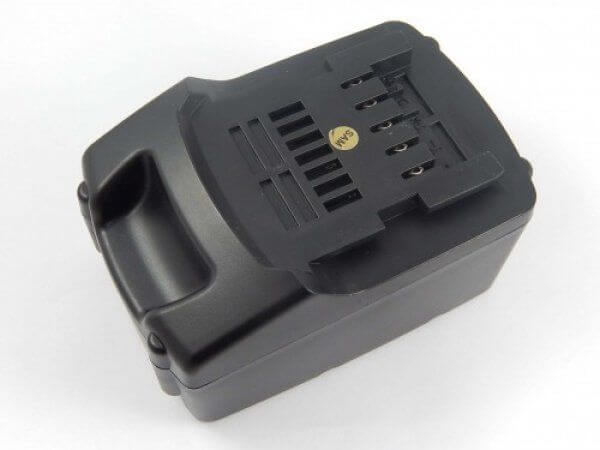 Een zwarte Metabo 36V Li-Ion vervangende accu, compatibel met 6.25453 & 6.00795.00, voor BS 36 LTX/SB 36 LTX gereedschap, met handvat en zichtbare contactpunten bovenop, gefotografeerd tegen een witte achtergrond.