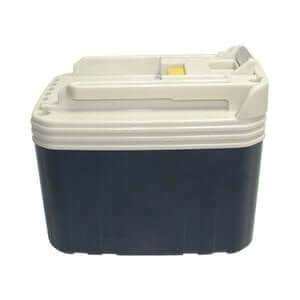 De Makita 24V Ni-MH accu-vervangt 1822, 1834, 1835F, 192829-9, PA24, 193061-8, en 193140-2-is een tweekleurige rechthoekige accuverpakking met handvat en aansluitingssleuven aan de bovenkant; ideaal voor Makita gereedschap.