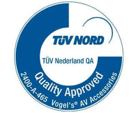 Een ronde blauw-witte TÜV NORD-kwaliteitsgoedkeuringsbadge voor Vogel's AV Accessoires, met daarop TÜV Nederland QA, Quality Approved, en code 2400-A-465.