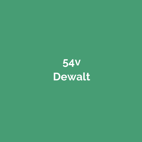 Witte tekst op een groene achtergrond vermeldt 54v Dewalt met Dewalt in vetgedrukte letters en 54v erboven in een normaal lettertype.