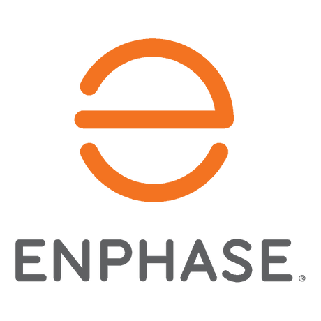 Het Enphase-logo bestaat uit een oranje gestileerde e boven het woord ENPHASE in grijs, allemaal op een lichtgrijze achtergrond.
