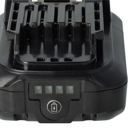 Een close-up van een zwarte Makita 10.8V Li-Ion accu, compatibel met CXT 10.8V en 12V Max machines en ter vervanging van BL1013, BL1021B, BL1040B, BL1050B, 197402-0 en 197394-9 accumodellen.