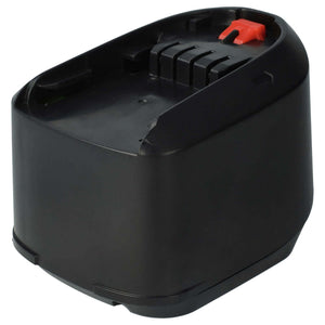 Een zwarte Bosch 18V accu vervanger - Li-Ion, compatibel met 1 600 Z00 000, 1 600 A00 DD7 en 2 607 335 040. Het heeft een rechthoekige behuizing, afgeronde hoeken, rode vergrendelingslip aan de bovenkant en aansluitingssleuven voor gereedschap of opladers.