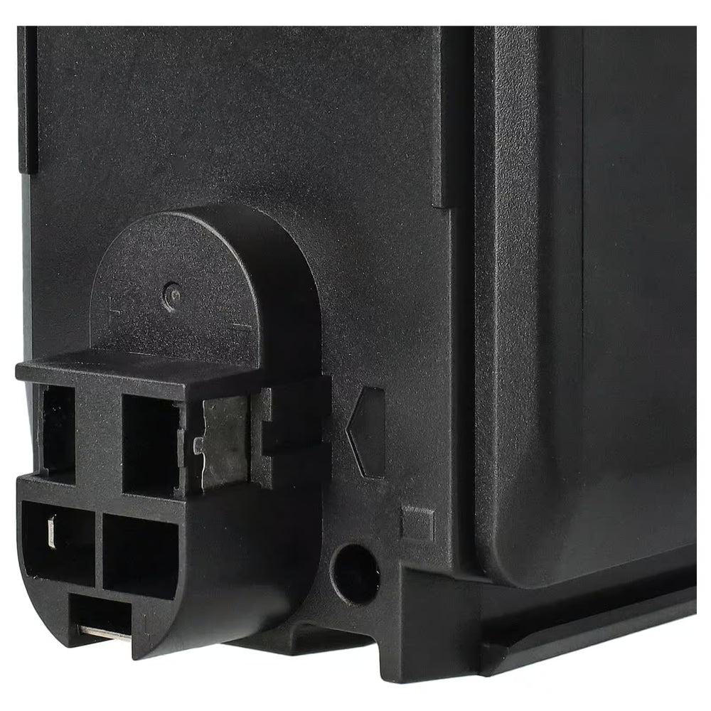 Close-up van een Bosch 24V Ni-MH accu (vervangt BAT240, BAT299, 2 607 335 082, 2607335097) voor GBH 24V en BTI/Ramset systemen, met een detail van de zwarte rechthoekige behuizing met aansluitingen en sleuven.
