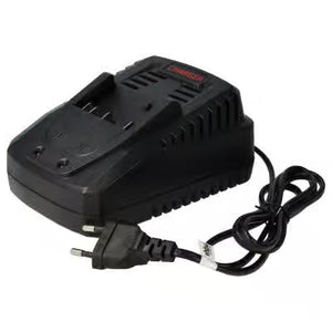 Een zwarte Li-Ion Bosch lader voor 14,4V & 18V accu's met snoer en stekker, geschikt voor BAT607, BAT614, BAT618 (vervangt 2 607 336 078, DDS180-serie), afgebeeld op witte achtergrond.