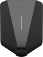 De Easee Charge Up Slimme EV Thuislader 22kW Type 2 - Zwart heeft een gestroomlijnd zwart en grijs minimalistisch ontwerp, een verticaal LED-lampje, een klein slotpictogram eronder en de easee-merknaam bovenaan.