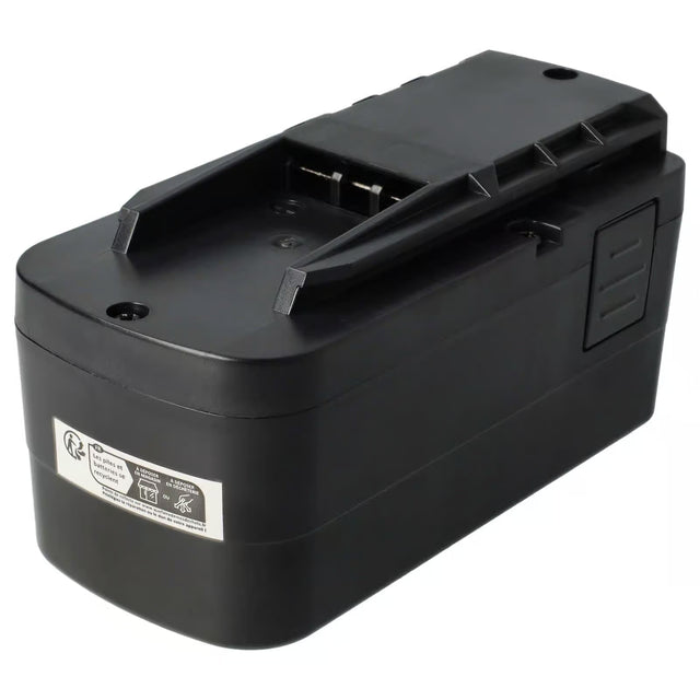 Een zwarte Festool 12V Ni-MH accu 3300mAh (vervangt BPS12C, BPS12, BP12, 114064, 491246, 498336); oplaadbaar met etiket op de zijkant en aansluitklemmen plus vergrendelingsmechanisme zichtbaar bovenop voor betrouwbare prestaties.