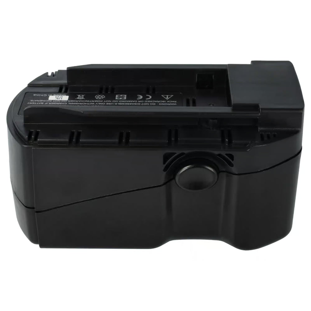 Een zwarte Hilti 24V Ni-MH accu, ter vervanging van B24/2.6, B24/3.3, B24/4.0, B24/5.2, SFB240 (2058261, 2058262), heeft een rechthoekige vorm met een gebogen zijkant plus sleuf en knop; compatibel met de TE 2-A; afgebeeld op een witte achtergrond.