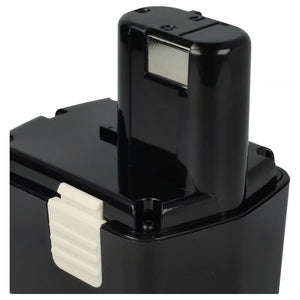 Een close-up van een zwarte Hitachi 14,4V Ni-MH accu, compatibel met EB 1430H, EB 1414L, BCH1420, 315129, BCC1430, geschikt voor Hitachi 14,4V elektrisch gereedschap.