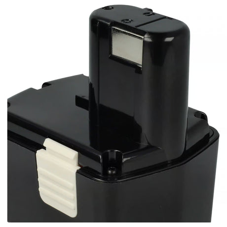 Een close-up van een zwarte Hitachi 14,4V Ni-MH accu, compatibel met EB 1430H, EB 1414L, BCH1420, 315129, BCC1430, geschikt voor Hitachi 14,4V elektrisch gereedschap.