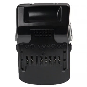 Close-up van een Hitachi 18V Li-Ion accu, compatibel met BSL1830, BSL1840, BSL1850, BSL1815X, 330067, 330068 & 330139; geschikt voor Hitachi 18V gereedschap met BSL18xx accu's. Voorzien van contactaansluitingen en een rechthoekig ontwerp.