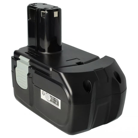 Een zwarte oplaadbare Hitachi 18V Li-Ion accu, compatibel met BSL1830, BSL1850, 326240 en 327731. Heeft een rechthoekige basis, bovenaansluiting en klein etiket aan de zijkant.
