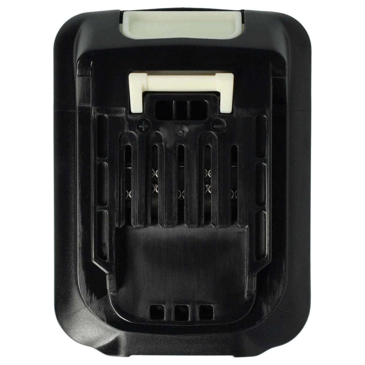 Zwarte rechthoekige Makita 10.8V Li-Ion accu, compatibel met CXT 10.8V/12V Max machines, vervangt BL1013, BL1021B, BL1040B, BL1050B, 197402-0 & 197394-9; heeft zichtbare metalen contacten en een witte ontgrendelknop bovenop. Gefotografeerd op witte achtergrond.