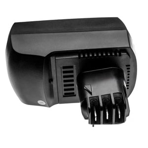 Een close-up van de Metabo 14,4 V Li-Ion accu, die de modellen 6.25472, 6.25529, 6.25578, 6.25480 en 625472000 vervangt, schuin getoond om de contacten en geventileerde behuizing op een witte achtergrond te tonen.