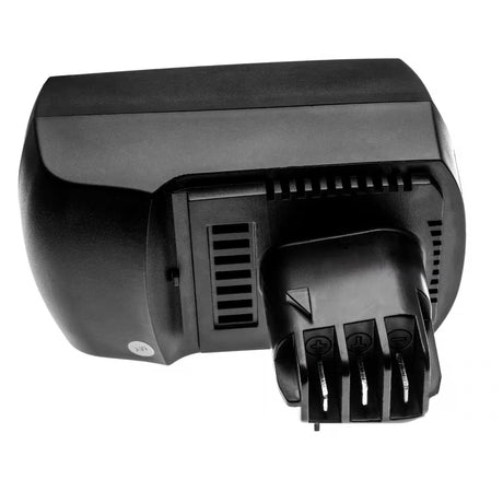 Een close-up van de Metabo 14,4 V Li-Ion accu, die de modellen 6.25472, 6.25529, 6.25578, 6.25480 en 625472000 vervangt, schuin getoond om de contacten en geventileerde behuizing op een witte achtergrond te tonen.