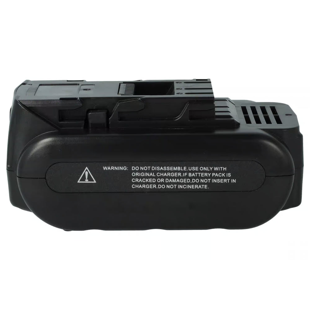 Een zwarte Panasonic 14.4V Li-Ion accu (vervangt EY9L40B, EY9L40, EZ9L42, EZ9L44, EZ9L40, PA1440N) met waarschuwingslabel: gebruik alleen originele lader om schade of brand te voorkomen. Geschikt voor EY-serie gereedschap.