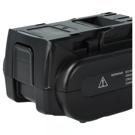 Een close-up van een zwarte Panasonic 14,4V Li-Ion accu, compatibel met EY9L40B, EY9L40, EZ9L42, EZ9L44, EZ9L40, PA1440N gereedschap; met zichtbare ribbels en label tegen een witte achtergrond.
