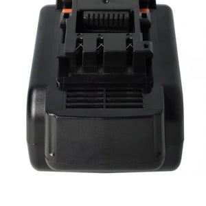 Close-up van een Panasonic 18V Li-Ion Accu Vervanging, compatibel met EY9L50B/EY9L54B batterij en geschikt voor EY74A2, EY75A7, EY79A2 gereedschap. Hoge capaciteit accu tegen een witte achtergrond zichtbaar.