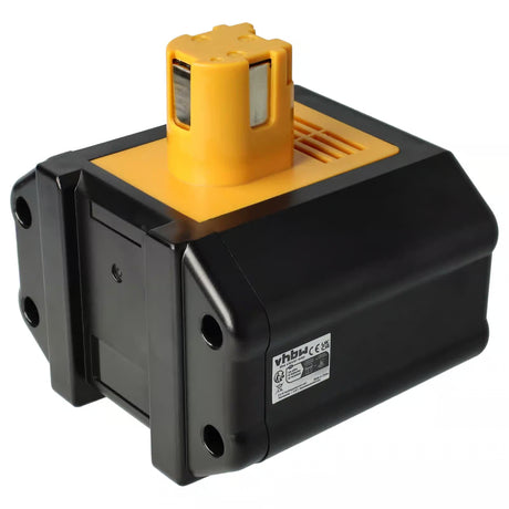 Een zwart met gele rechthoekige Panasonic 24V Ni-MH accu - vervangt EY9240, EY9242, EY9210, EY9116B, EY9200, EY9244, EY9210B - is voorzien van connectorsleuven en een label met certificeringen en specificaties. 3.0Ah upgrade voor betere prestaties.