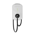 Een witte Sigenergy Sigen EV-laadpaal – 11 kW met een vaste Type 2-kabel van 5 meter – is aan de muur bevestigd en voorzien van een opgerolde zwarte kabel aan de onderkant, een verticaal groen lampje en het Sigenergy-logo aan de voorkant. Ondersteunt opladen tot 11 kW.