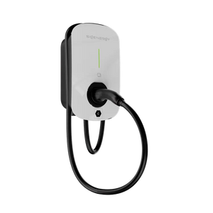 De Sigenergy Sigen EV-laadpaal – 11 kW met een vaste Type 2-kabel van 5 meter is een aan de muur bevestigd laadstation voor elektrische auto’s met een wit voorpaneel en een verticaal groen indicatielampje.