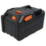 Een zwarte rechthoekige Li-ion vervangingsaccu voor professioneel gereedschap, met oranje releaseknoppen en specificatielabel bovenop-geschikt als AEG Pro18V Accu (L1815R / L1830R / L1840R).