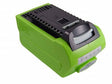 Een groene en zwarte 40V Li-Ion accu, compatibel met Greenworks 29472, 29463, 29302 batterijen - perfect als vervanging of back-up voor Greenworks grasmaaier, trimmer, bladblazer; ultra hoge capaciteit voor langdurig gebruik.